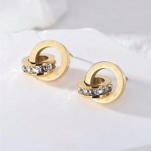 NWT Cubic Zirconia Stainless Steel Euro Design Crystal Embellished Earrings